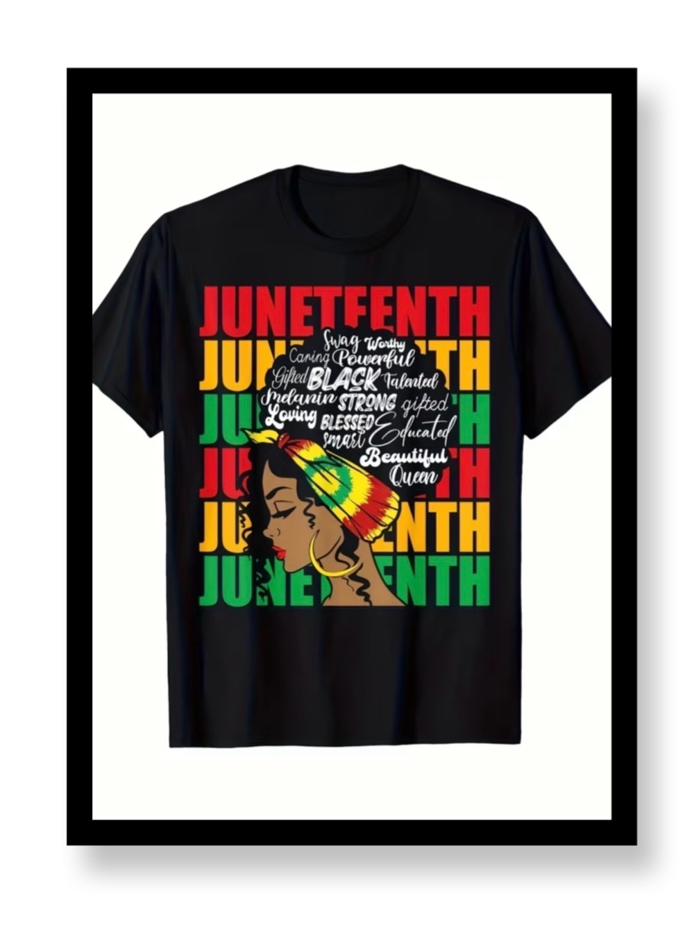🆕 Juneteenth Graphic Tee with Rasta Headwrap - Black